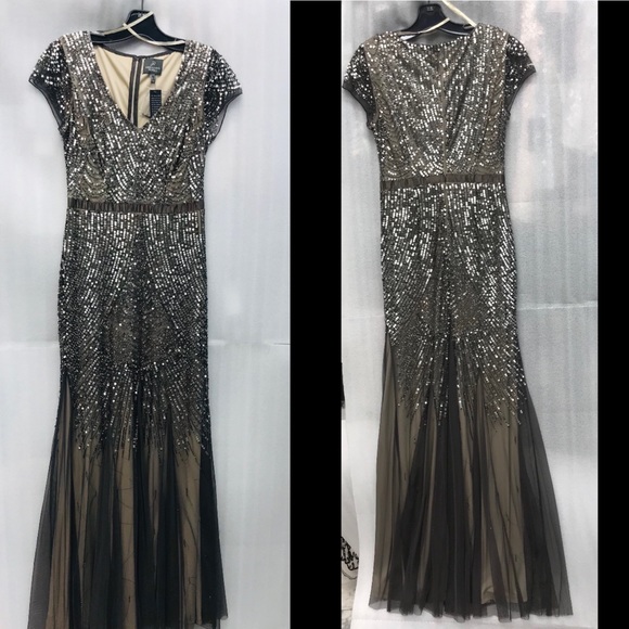 Adrianna Papell embellished cap sleeve long gown - Picture 3 of 6